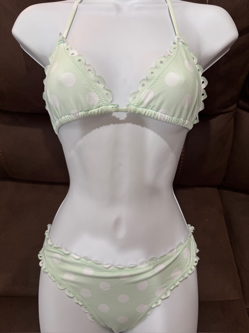 Lolli Swim Womens Mint Green Halter Bikini Set M Hipster 2-piece Polka Dot NEW